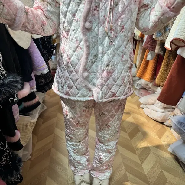 邑夏公主国风碎花夹棉三层加绒保暖可外穿女士家居服