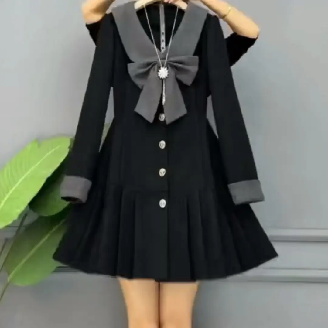 大码法式蝴蝶结收腰显瘦气质黑色连衣裙时尚百搭夏季短款