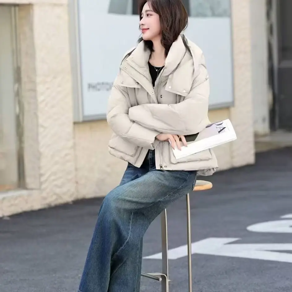 韩版收腰女短款加厚连帽宽松时尚显瘦外套冬季