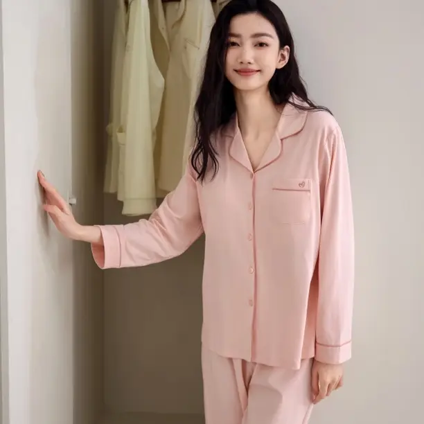 女士春秋纯棉长袖可外穿宽松睡衣套装