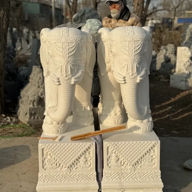 汉白玉石雕大象公司园林庭院别墅门口装饰摆件