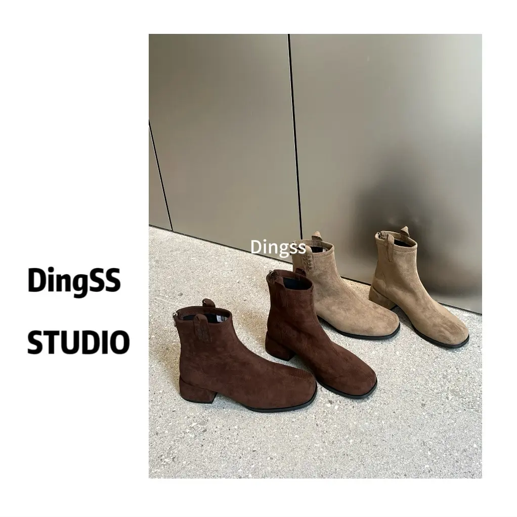 【珊珊推荐】瘦瘦靴 韩系复古方头简约百搭粗跟瘦瘦靴