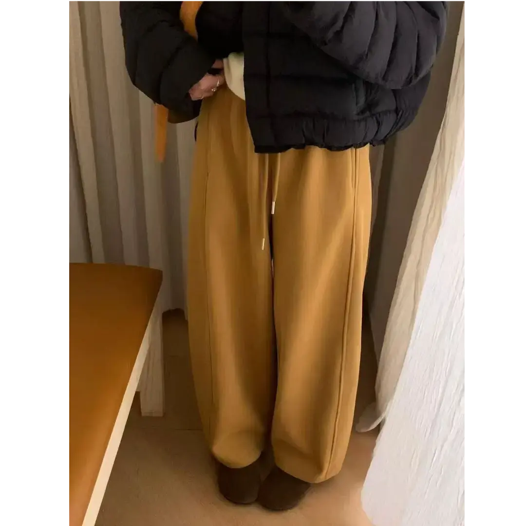 韩系慵懒风休闲裤女2025小个子加绒加厚高腰宽松垂感显瘦阔腿裤子