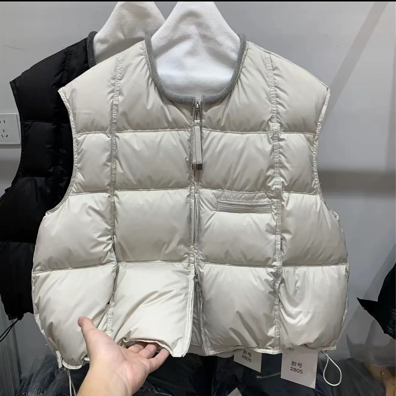 秋冬季韩版方格羽绒马夹大码女装宽松显瘦坎肩无袖背心外套短款