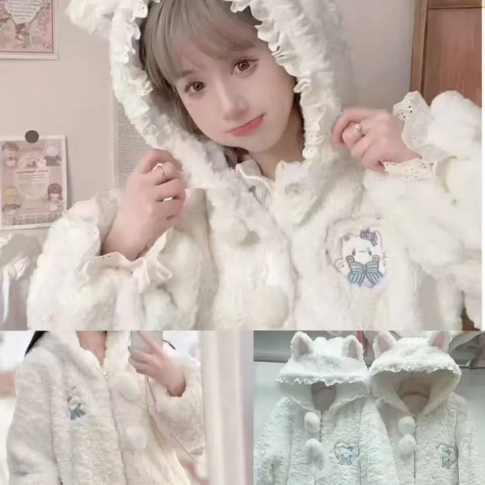 冬季韩版宽松加绒加厚保暖连帽毛绒棉服外套