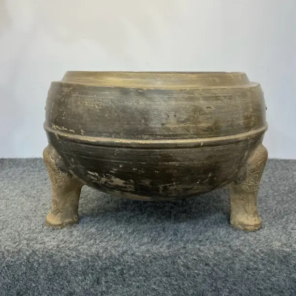 老铜火钵山水图画家居客厅玄关中式装饰品