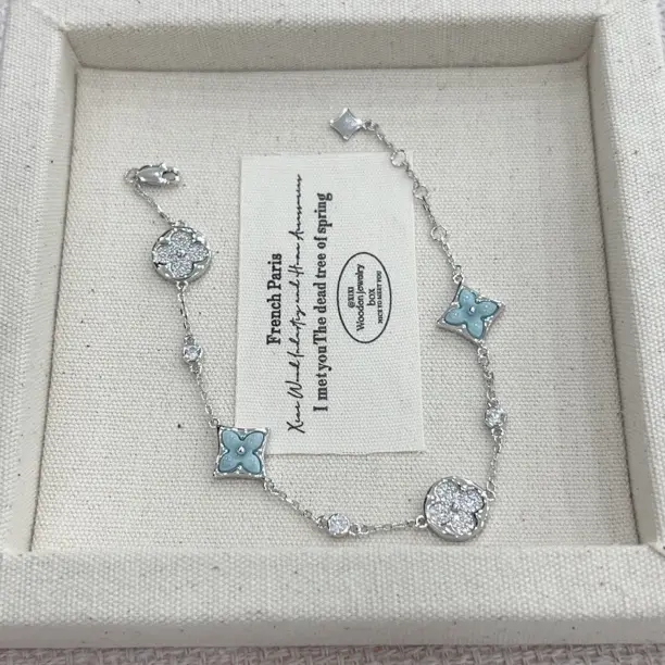 925银合成锆石手链 925银 高定天河石老花隔钻手链设计款轻奢时尚