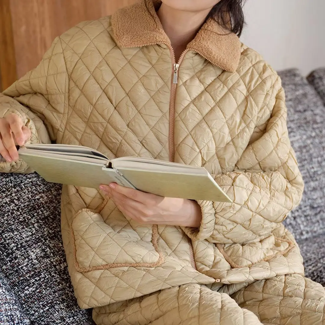 筱诺家居三层夹棉加厚保暖冬季可外穿女家居服套装