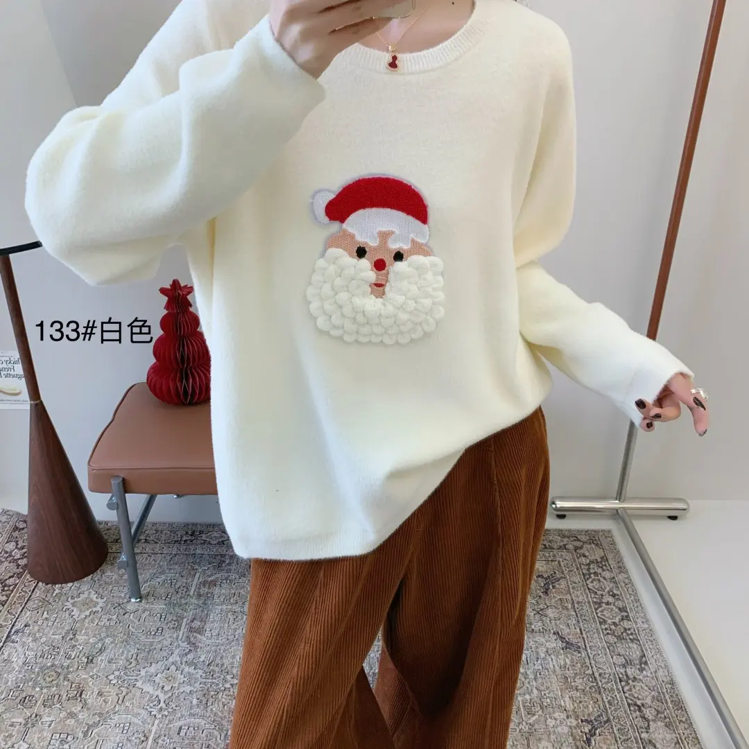 华姐家大码圣诞老人红色套头毛衣女秋冬新款宽松甜美针织衫百搭