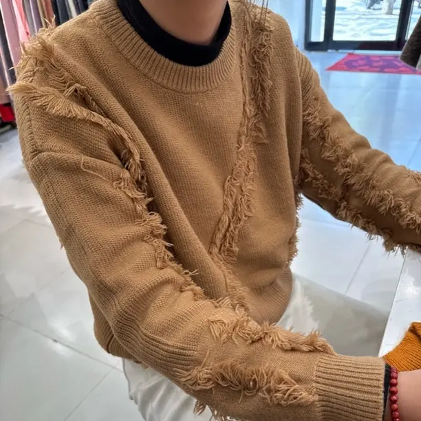 半高领流苏毛衣女秋冬新款软糯宽松加厚慵懒风针织衫上衣