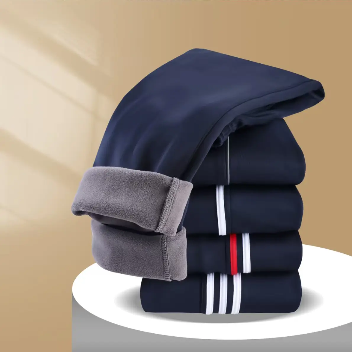 冬季加绒加厚藏青色校服裤子小学初中高中生冬款加厚保暖裤