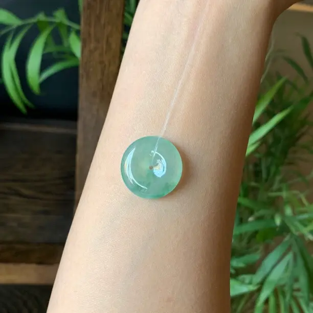 天然缅甸a货翡翠平安扣飘花绿花冰种21-5.1