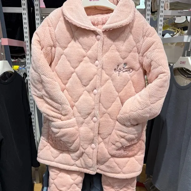 女士秋冬季三层夹棉海岛绒睡衣套装加厚保暖家居服编码2020