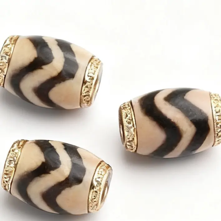 牙黄料双虎牙长桶珠8*11mm镶嵌款，文玩顶珠腰珠配珠配饰