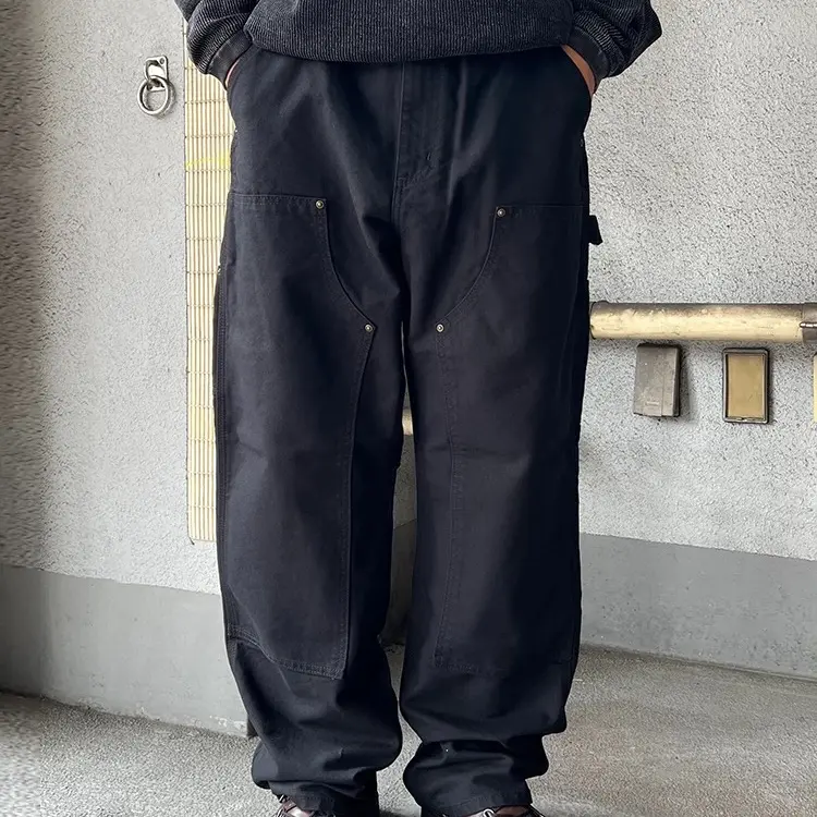 卡B136美式潮流工装伐木裤男宽松直筒水洗做旧铆钉多口袋休闲长裤