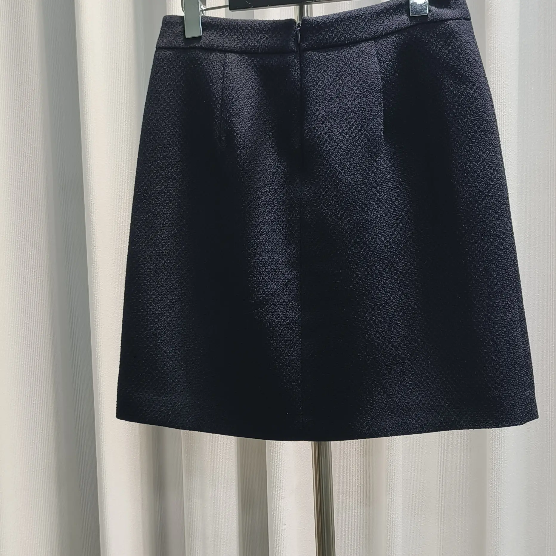 小香风藏青色高腰显瘦粗花呢半身短裙