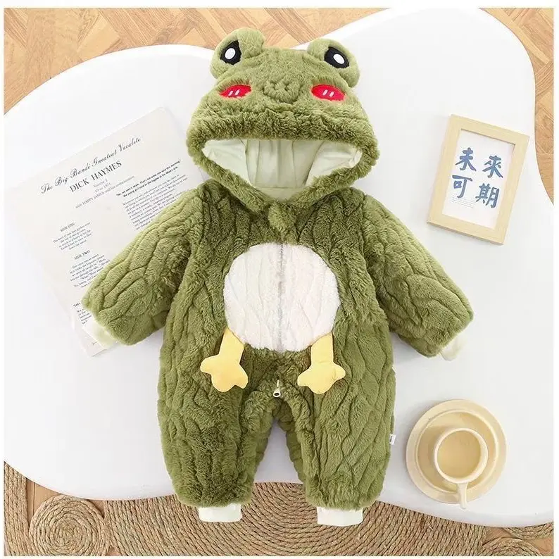 婴儿冬季加绒夹棉保暖连体衣哈衣爬服宝宝外出服加厚冬装