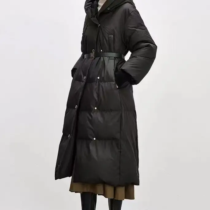 sys家   鹅绒黑色长款羽绒服