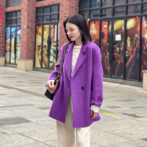 LIVELY.YAN【店铺同款】紫色中长款毛呢外套