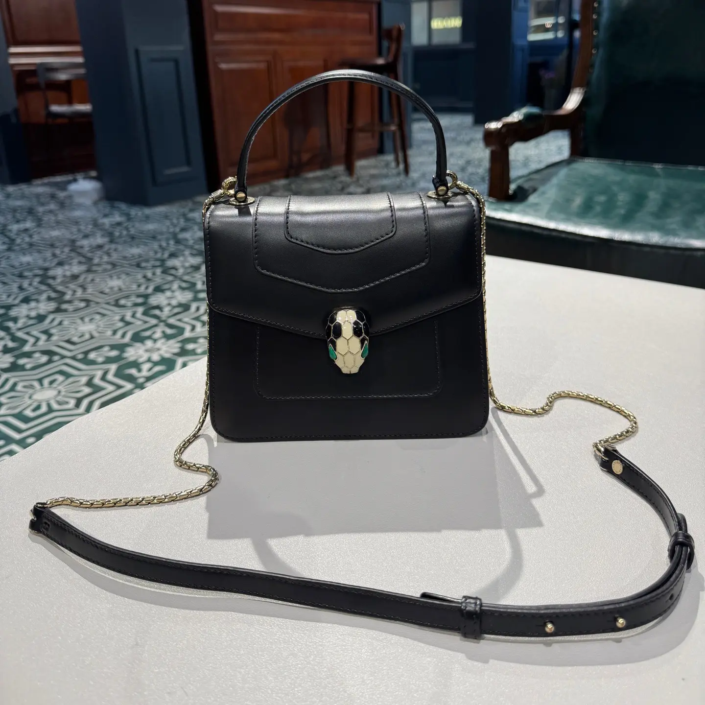 99新 BVLGARI/宝格丽 Bvlgari宝格丽黑色全皮手提款风琴包，98新