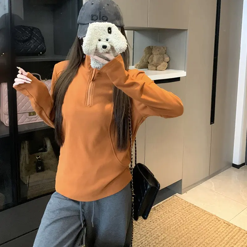 大码胖MM立领修身显瘦长袖卫衣女秋冬新款百搭内搭保暖上衣162647