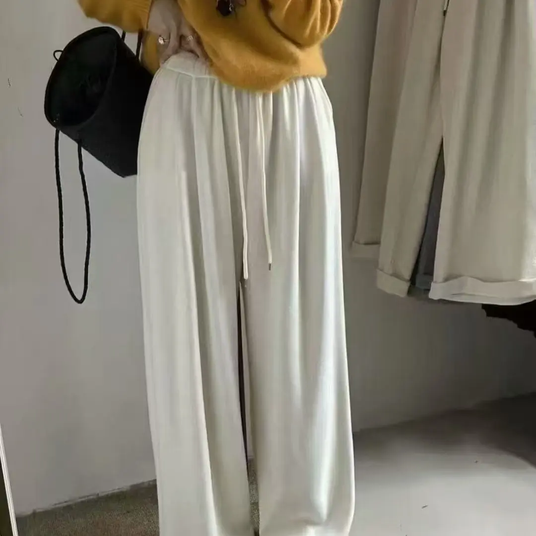 L128韩系冬季加绒加厚高腰显瘦百搭糯米阔腿休闲长裤女