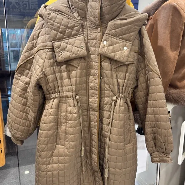 冬季新款连帽中长款设计感收腰韩版保暖宽松百搭棉服