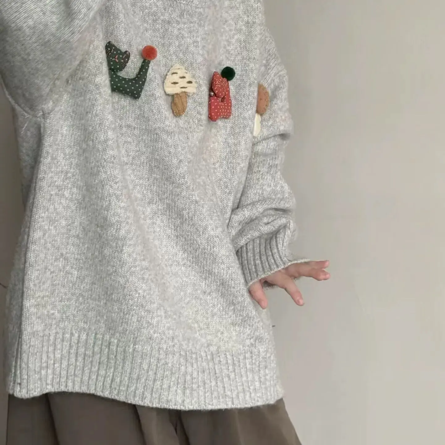 065-mochier沫弛尔女童秋冬加厚简约卡通套头针织毛衣