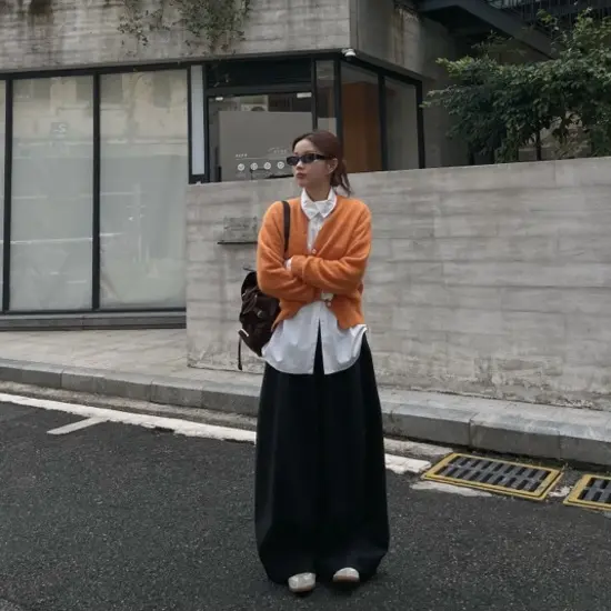 橘色兔毛开衫外套