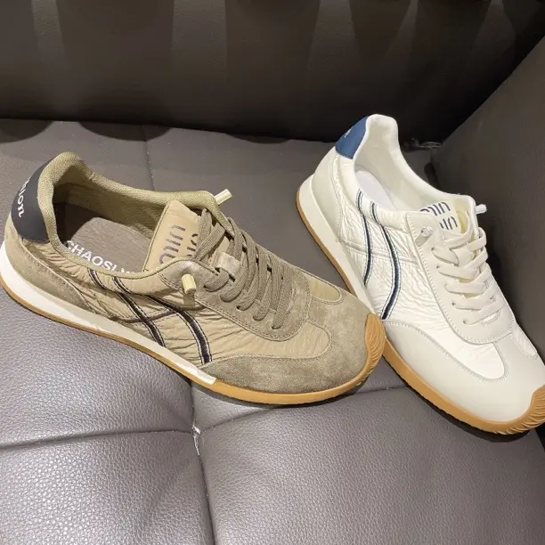 复古拼色系带男款德训鞋软底透气百搭休闲阿甘鞋