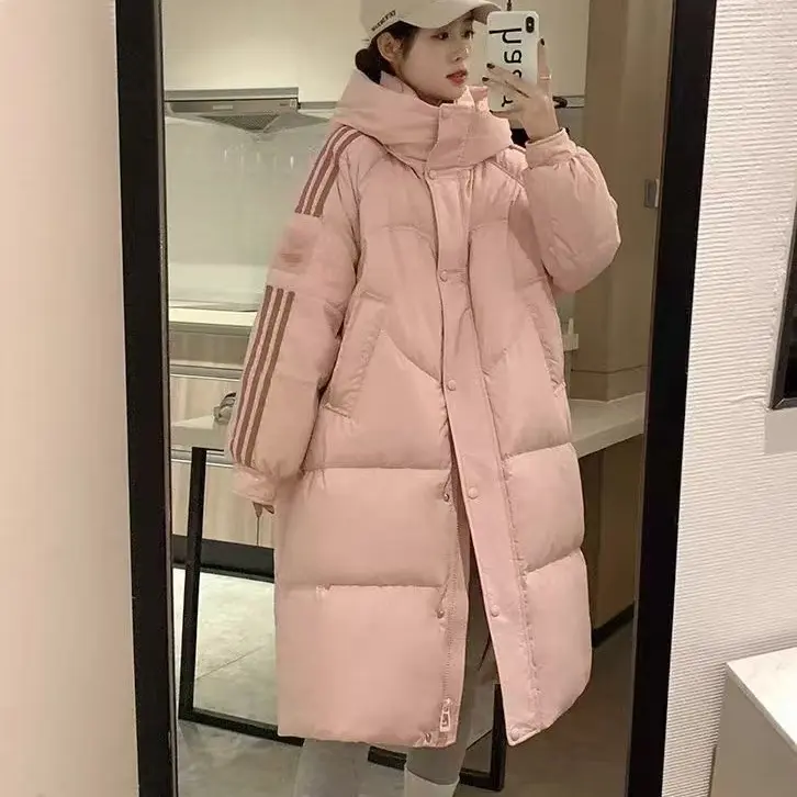 冬季新款白鸭绒加厚连帽百搭中长款羽绒服女装