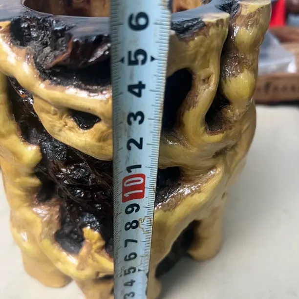 实木老枣木随行底座与高凳花架笔筒
