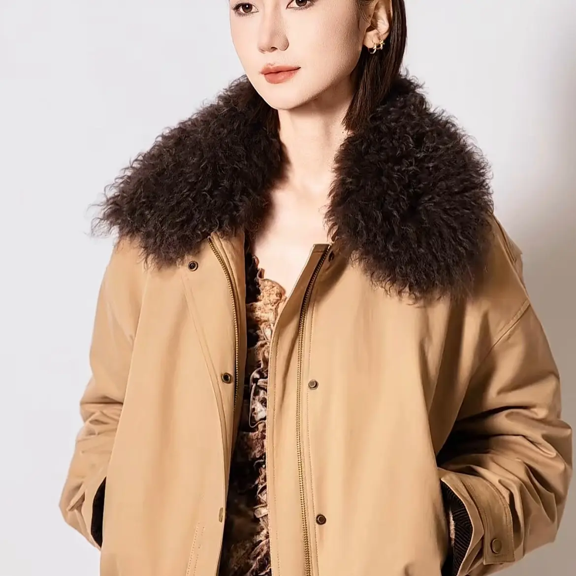 新款柔感冬季保暖可拆卸毛领宽松外套