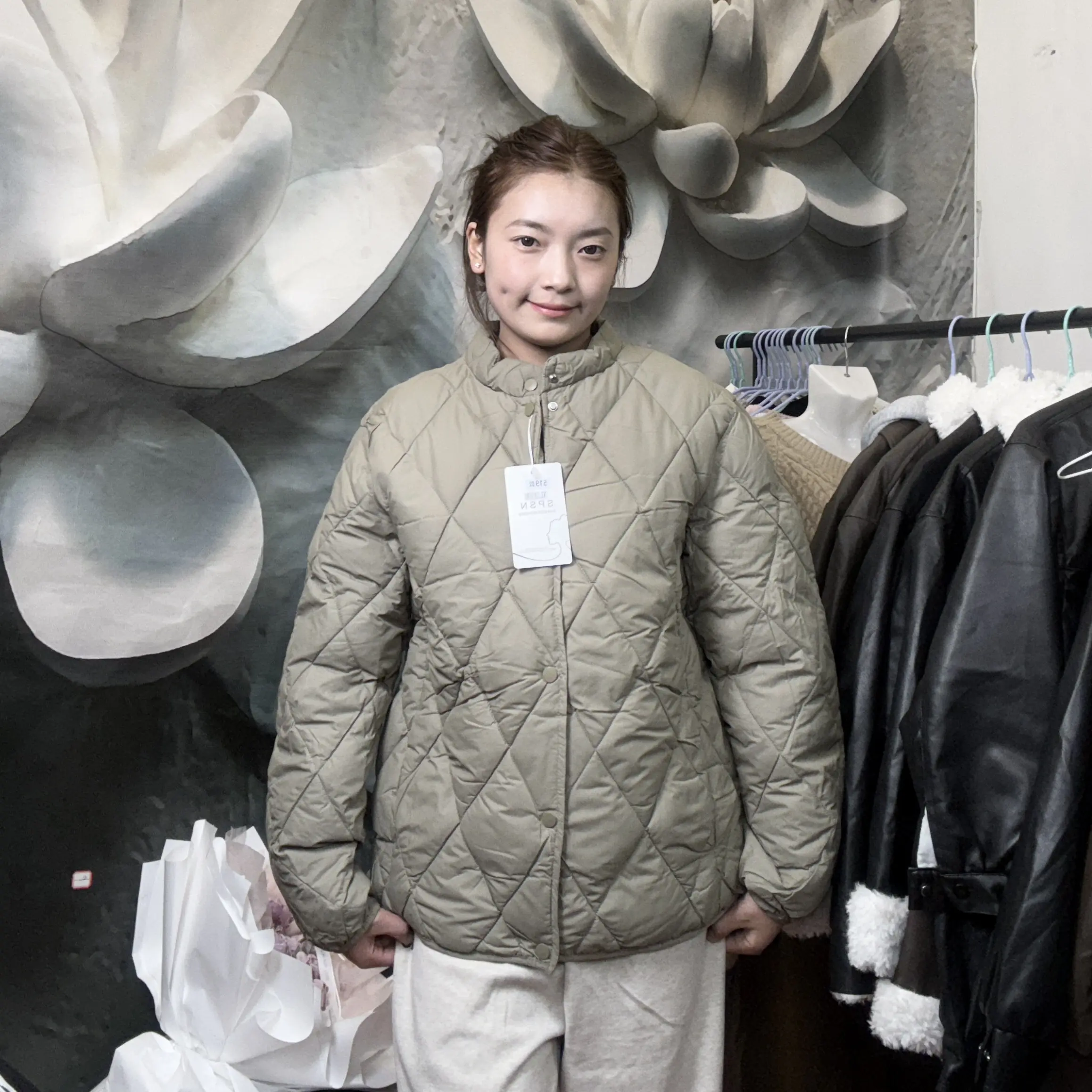 14号 冬季新款立领男女款休闲潮流保暖防寒菱形绗缝棉服外套