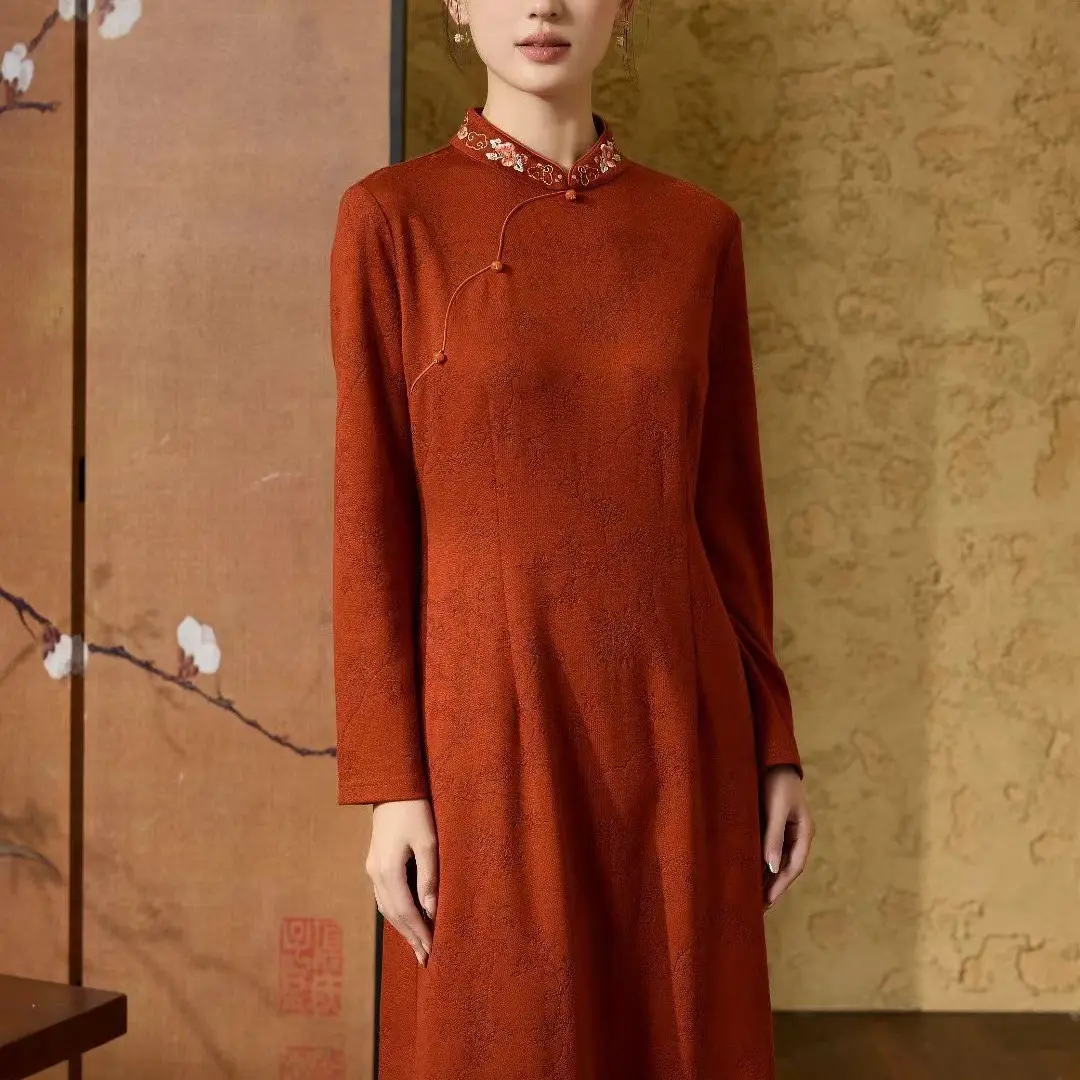 冬季新款简约通勤气质修身显瘦长袖法式连衣裙