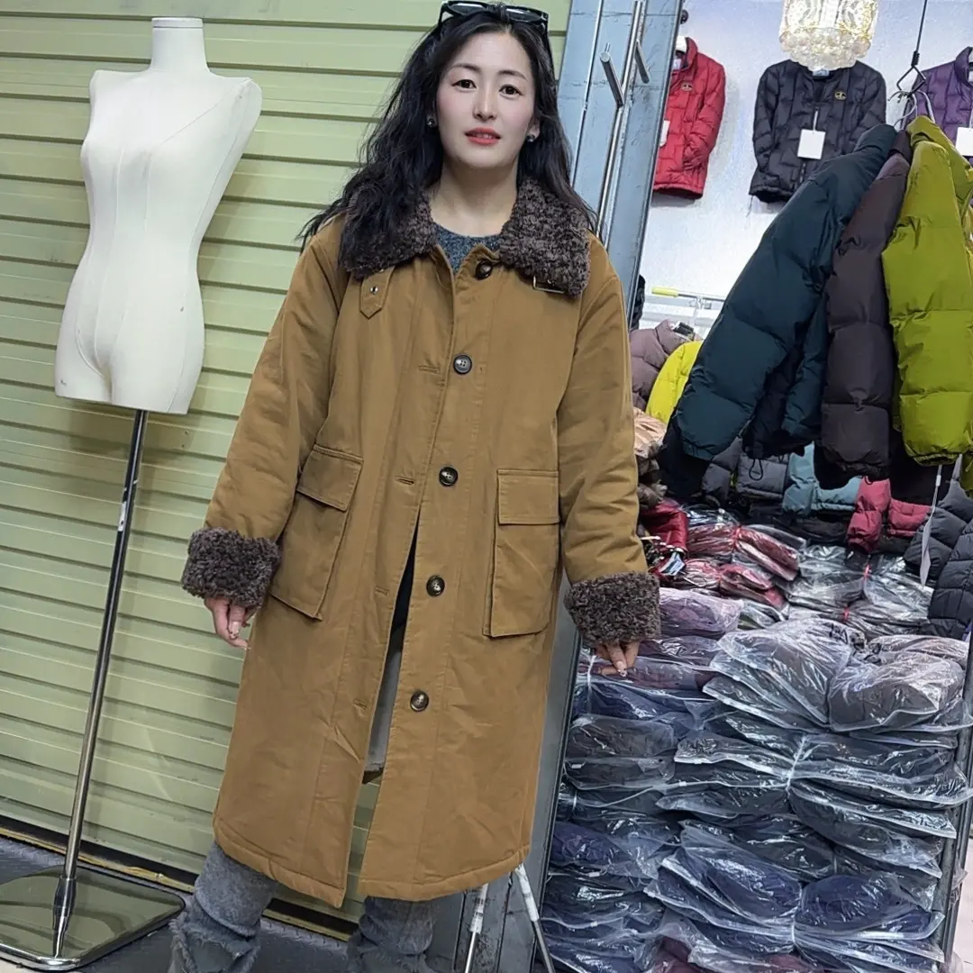 冬季新款时尚百搭拼接毛毛领中长款