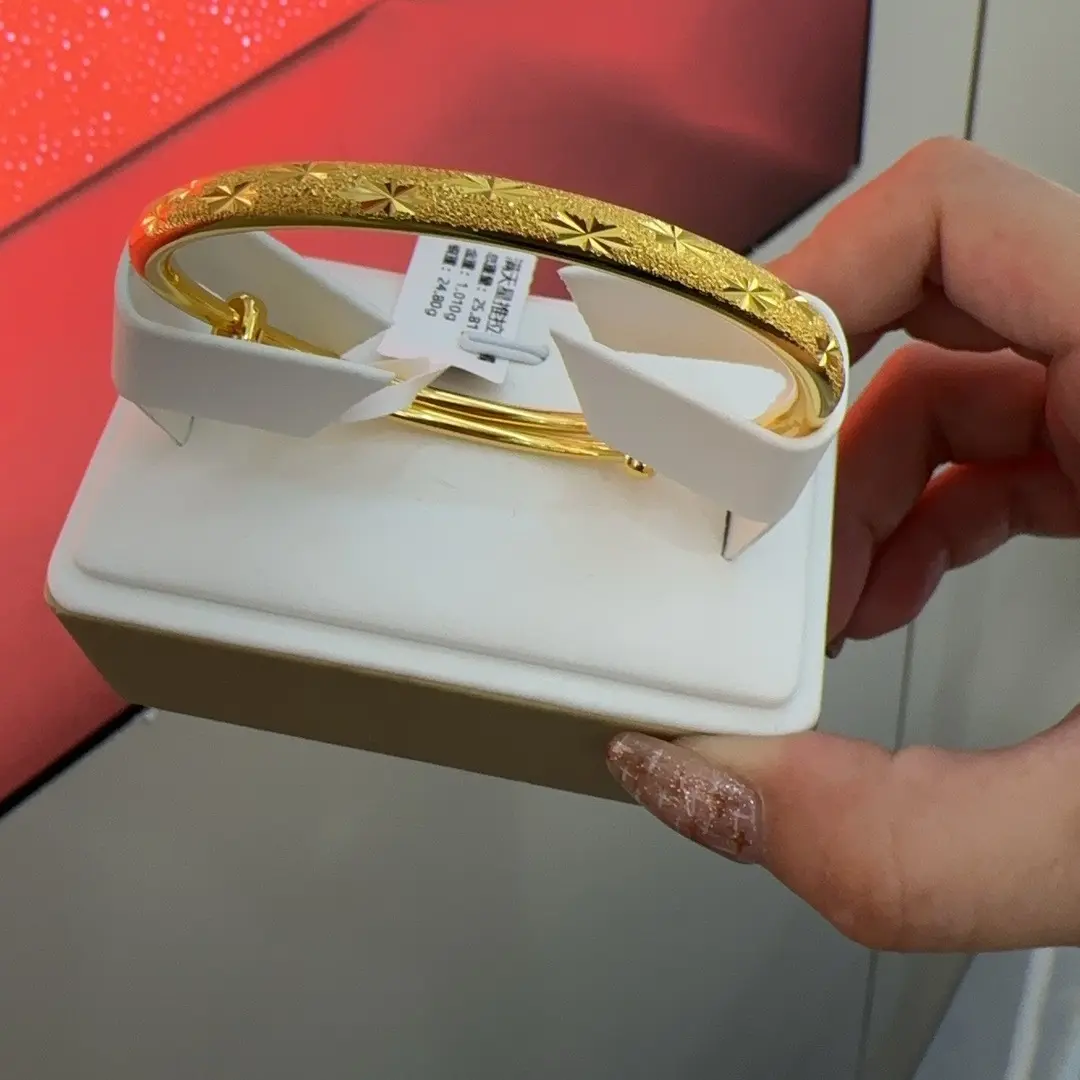 足银手镯 金➕银 钉砂满天星推拉手镯圈口可调节