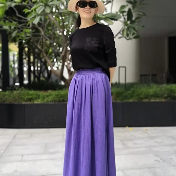 亚麻半身裙女高腰显瘦复古文艺飘逸双层百搭长款裙子