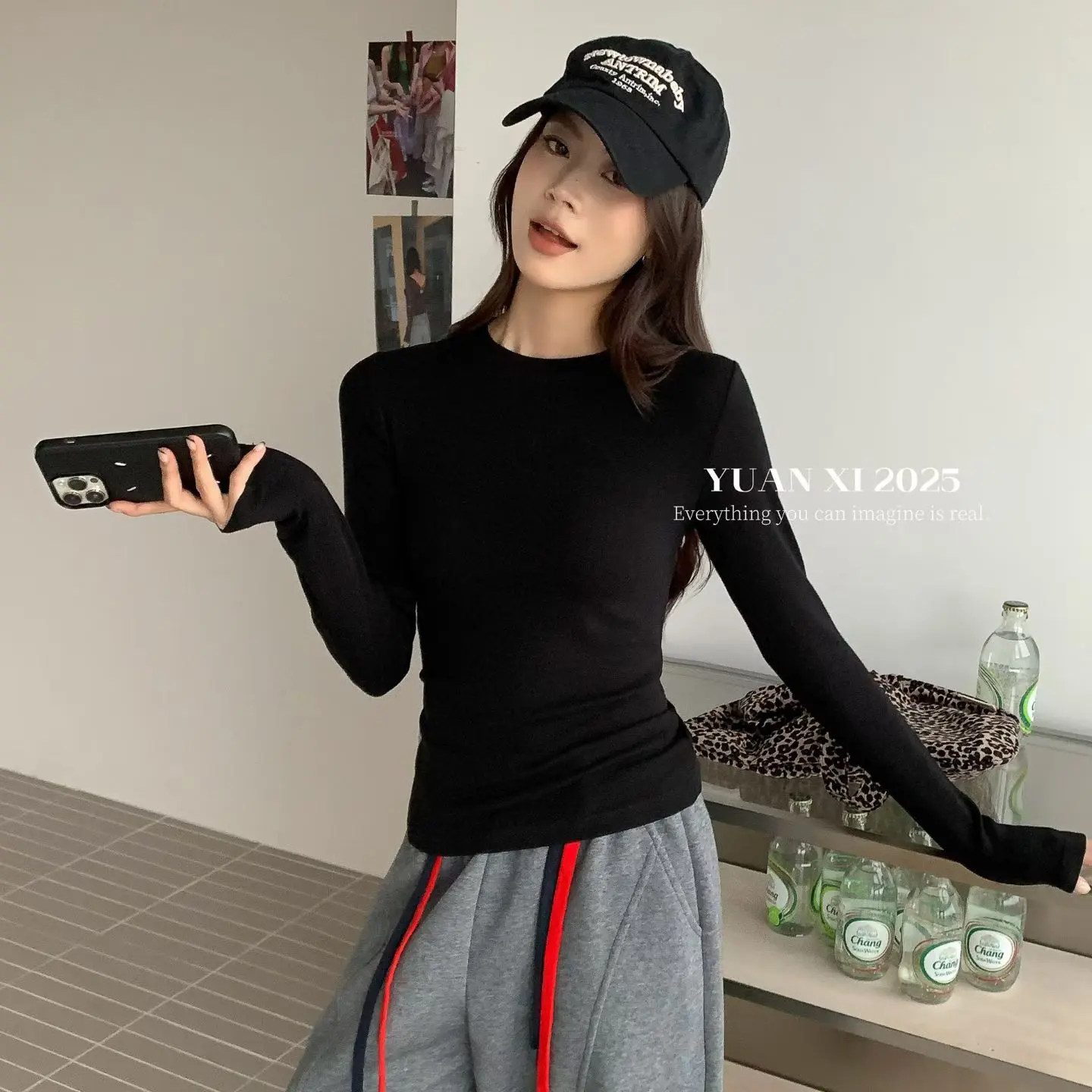 长袖秋冬巴恩风修身女T恤女士圆领女内搭网红ins加绒