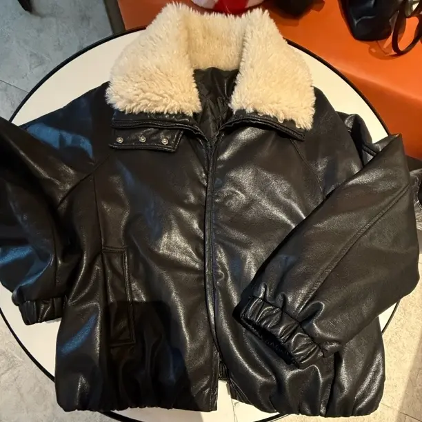 复古港风常规拉链拼接长袖宽松型运动风中长款