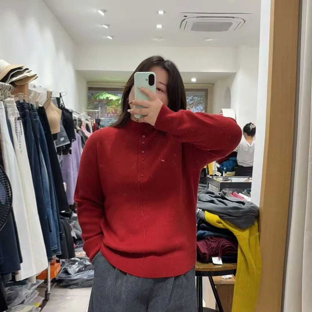 柒家  韩系大码显瘦扣子毛衣