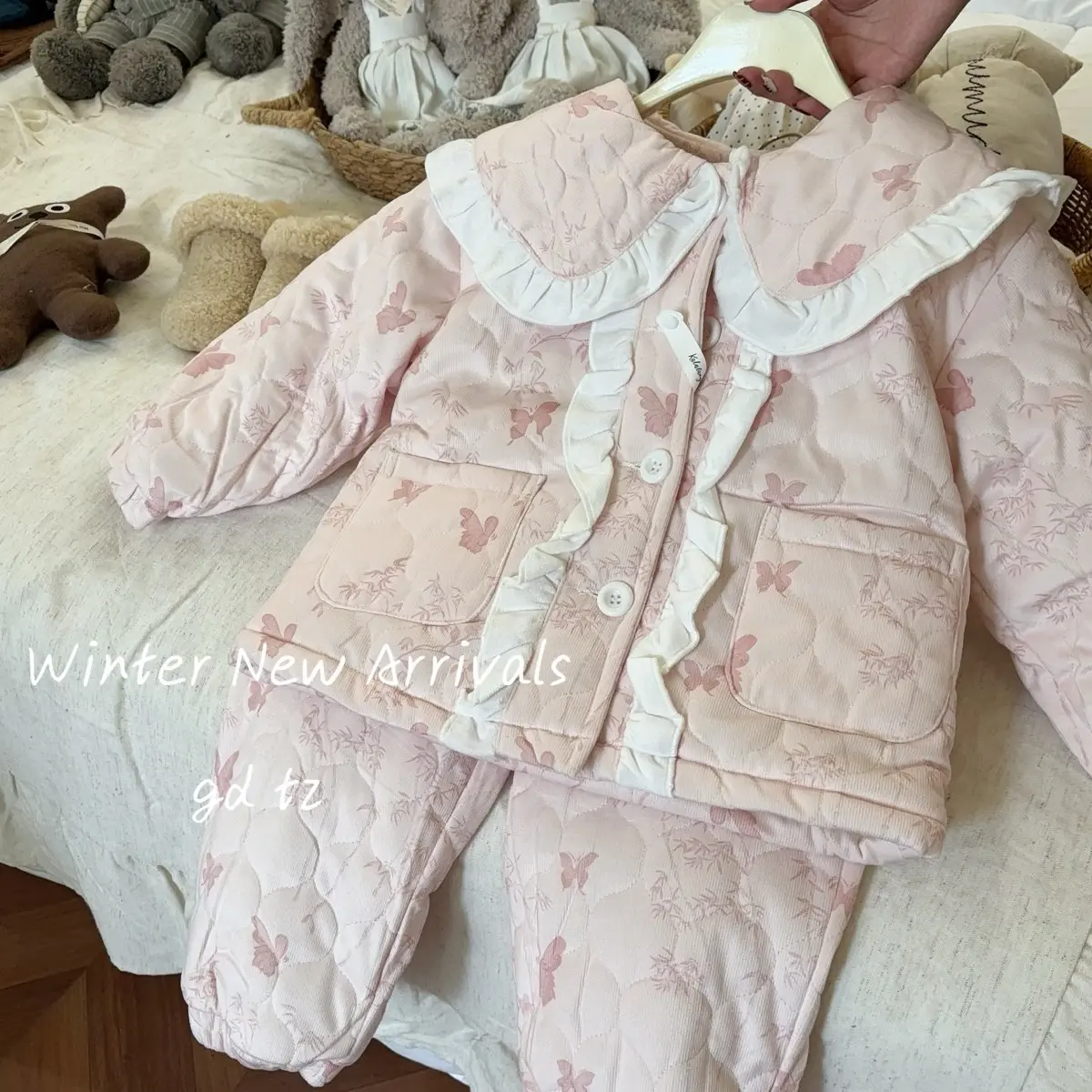 女宝家居服睡衣外穿三层夹棉加厚保暖可爱甜美一套过冬