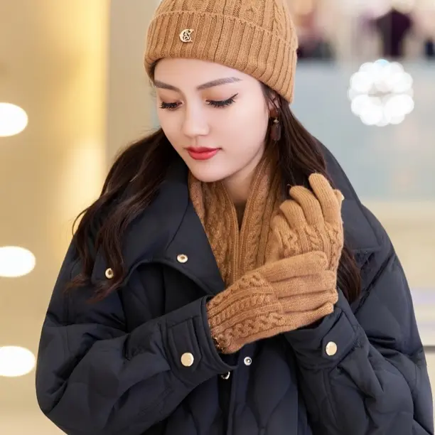 KLX纯色针织保暖帽子秋冬舒适百搭经典时尚山羊绒狐狸毛皮