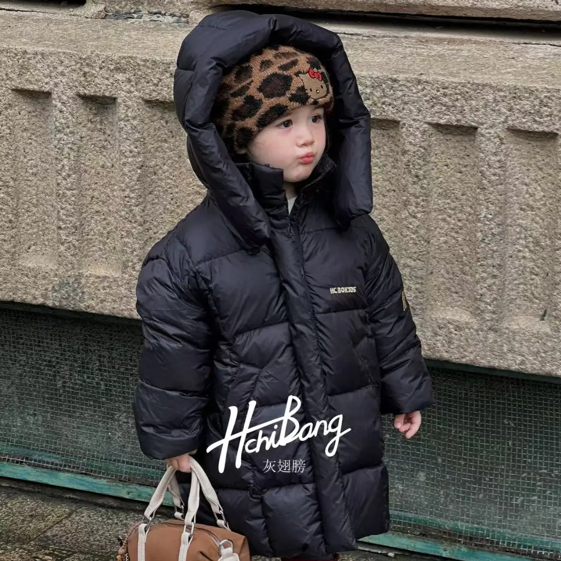 冬季加厚中长款连帽保暖白鸭绒外套男童女童宝宝冬装