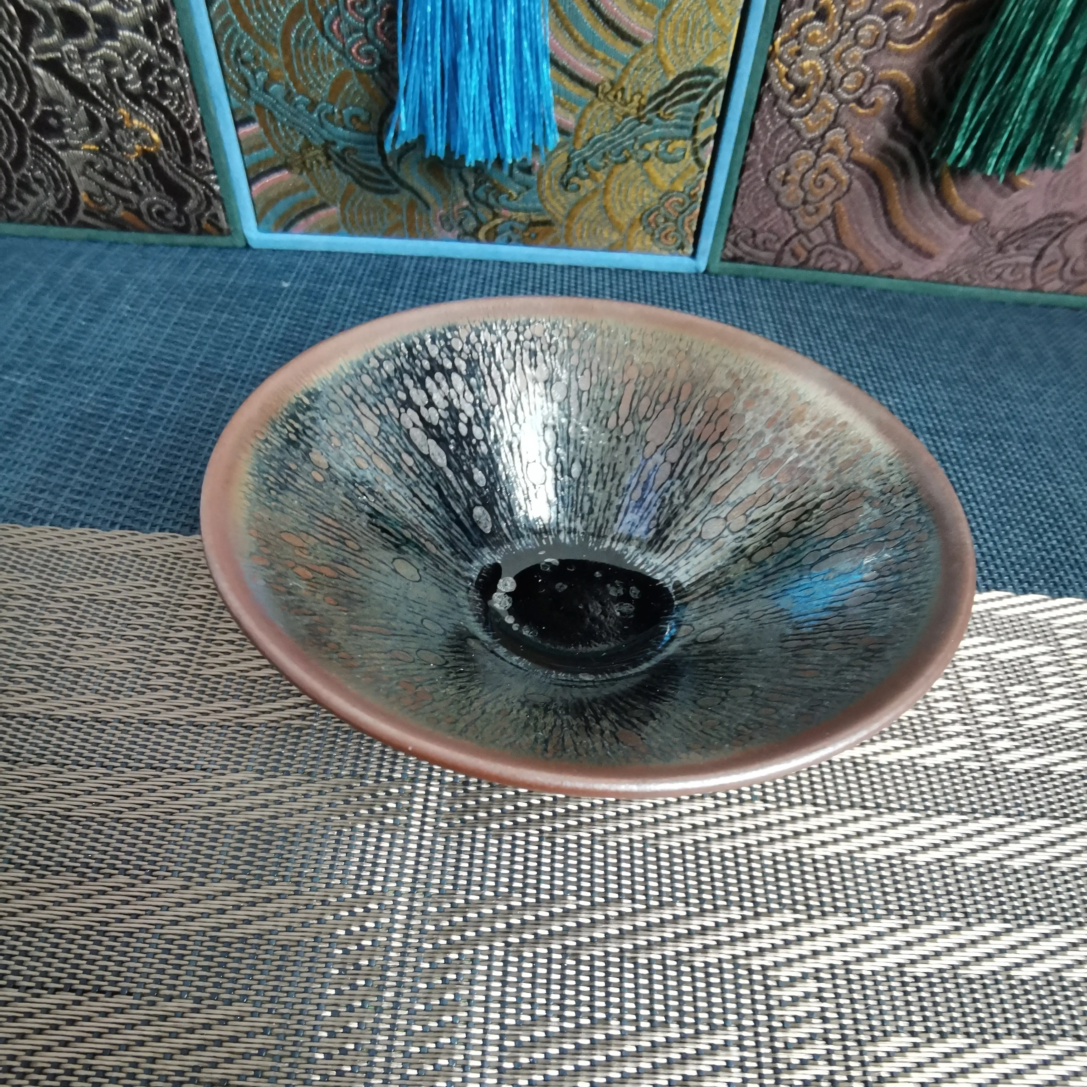蓝油滴纹理纯手工建盏主人杯高端茶器