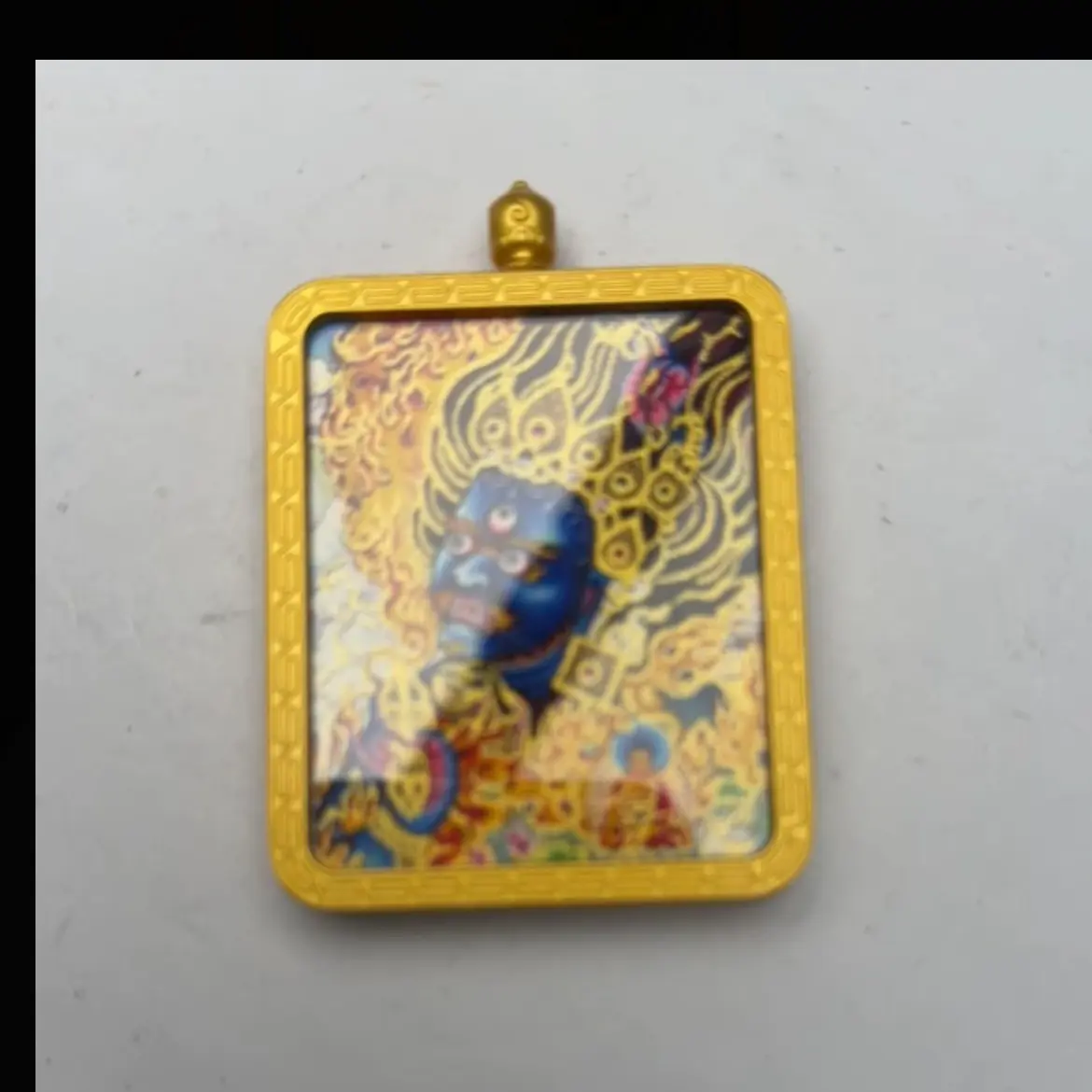 手绘描金立体双面复古铜质大黑天黑财神唐卡吊坠