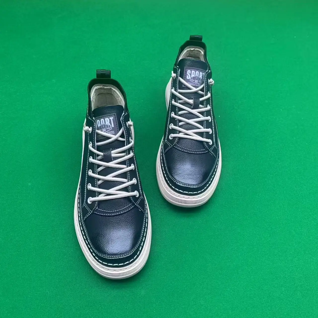 休闲皮鞋百搭耐磨防滑透气皮鞋单鞋一脚蹬板鞋中帮