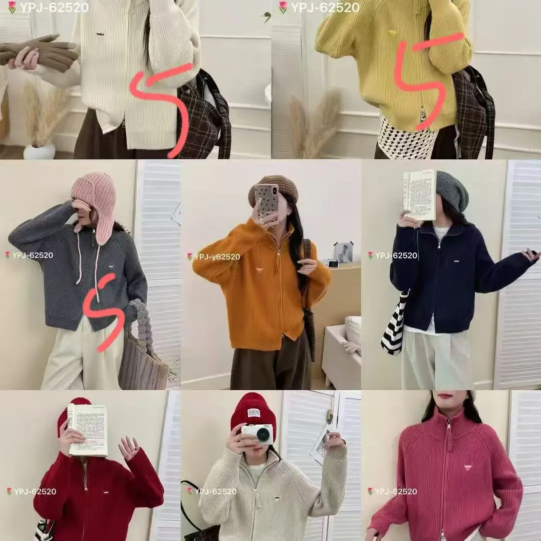 （金金屋）加厚慵懒风宽松高领拉链针织开衫女秋冬新款