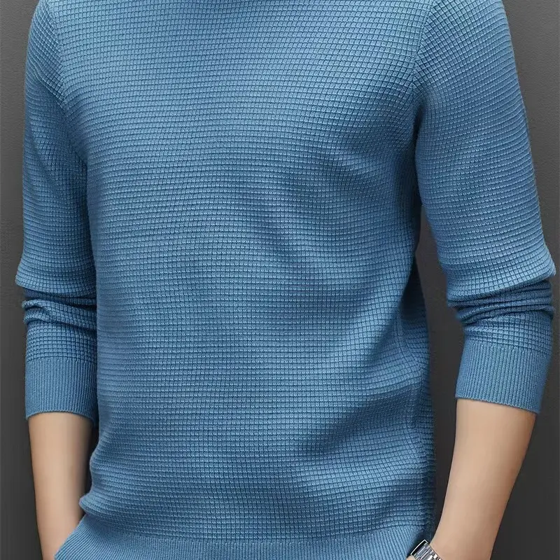 秋冬新款男士圆领长袖针织衫纯色加厚保暖休闲内搭打底毛衣潮流