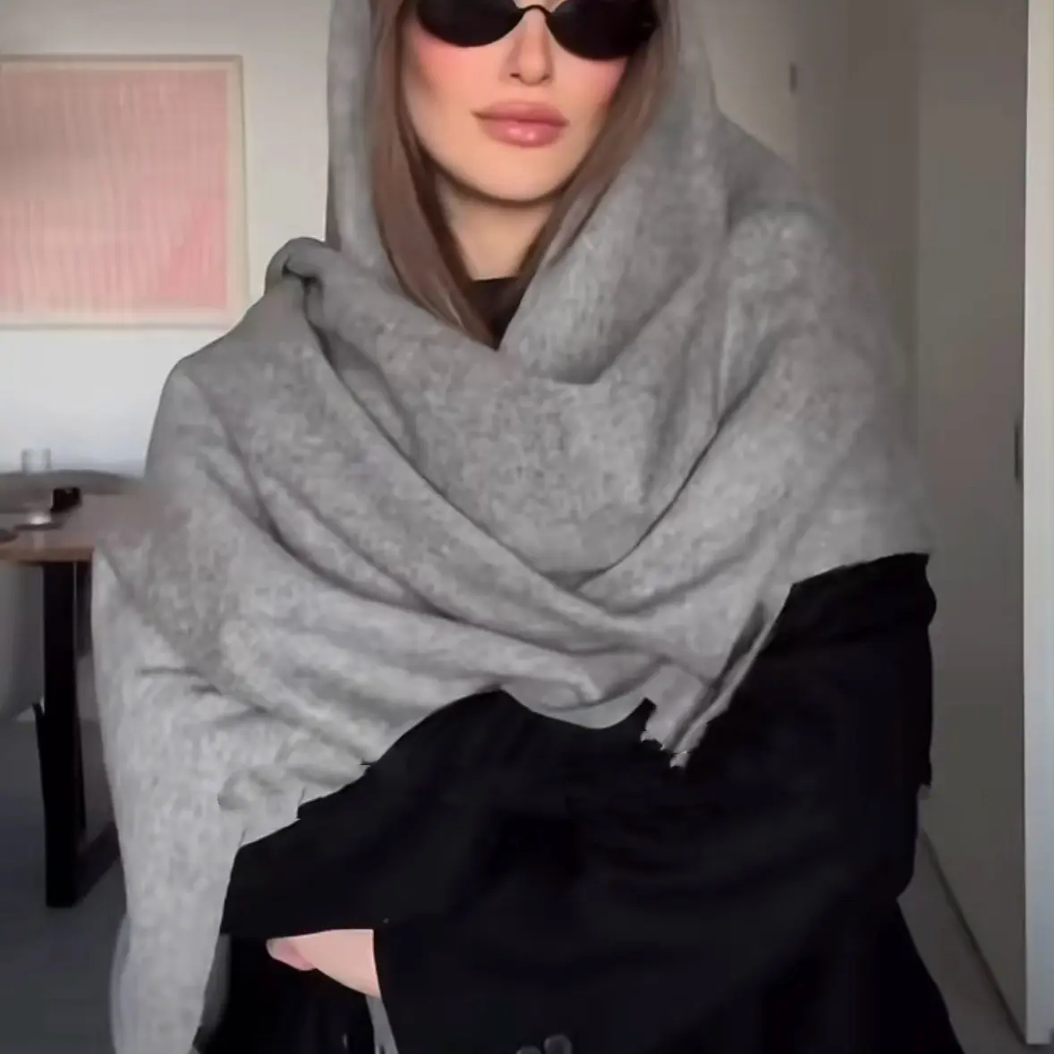 百分之百羊毛披肩围巾慵懒松弛风